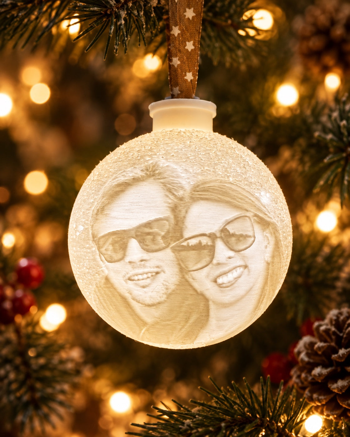 Bola de Navidad 3D LED con fotografía personalizada de pareja iluminada