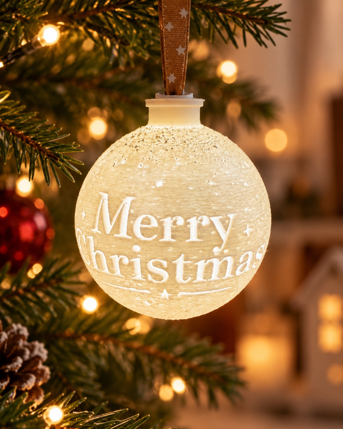 Bola de Navidad 3D LED personalizada con texto navideño Merry Christmas