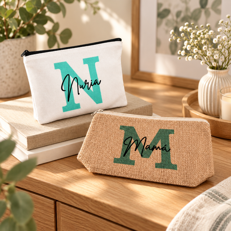 Neceser personalizados Nuria y Mamá en tonos naturales