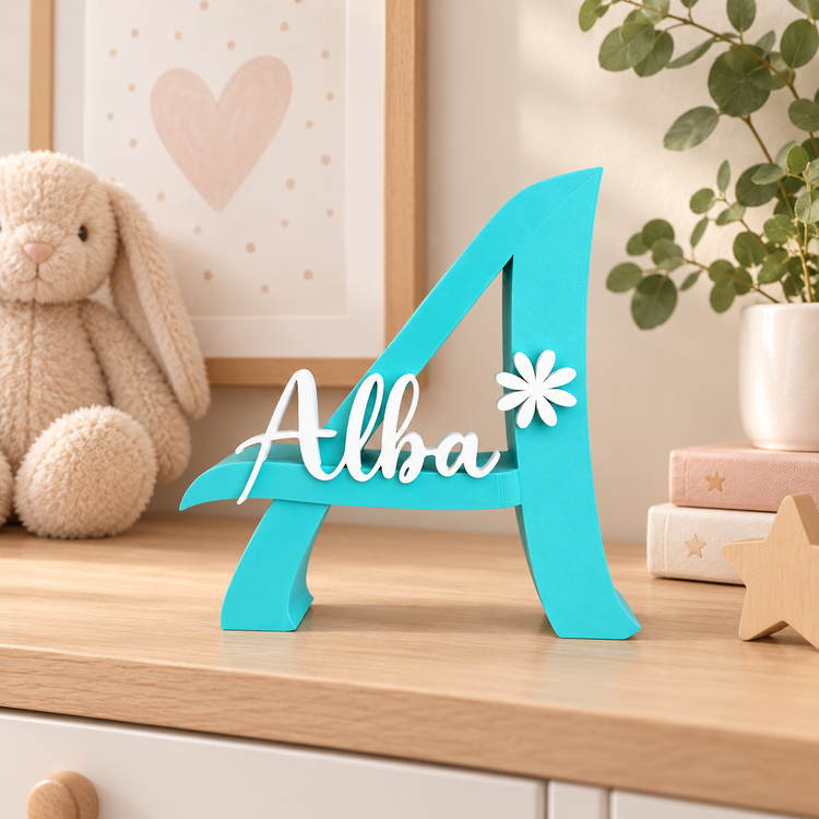 Nombre personalizado decorativo Alba en letra 3D turquesa