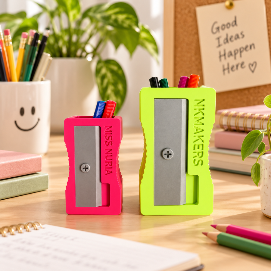 Organizadores de escritorio sacapuntas personalizados rosa y verde