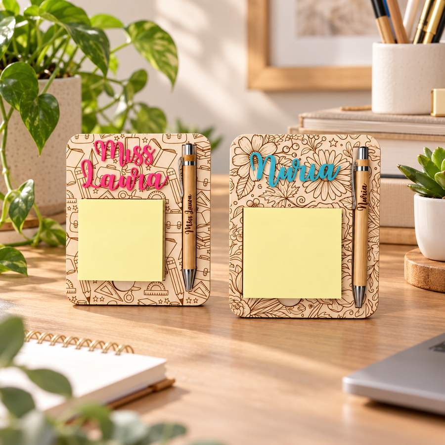 Porta Post-it personalizados con nombre y bolígrafo
