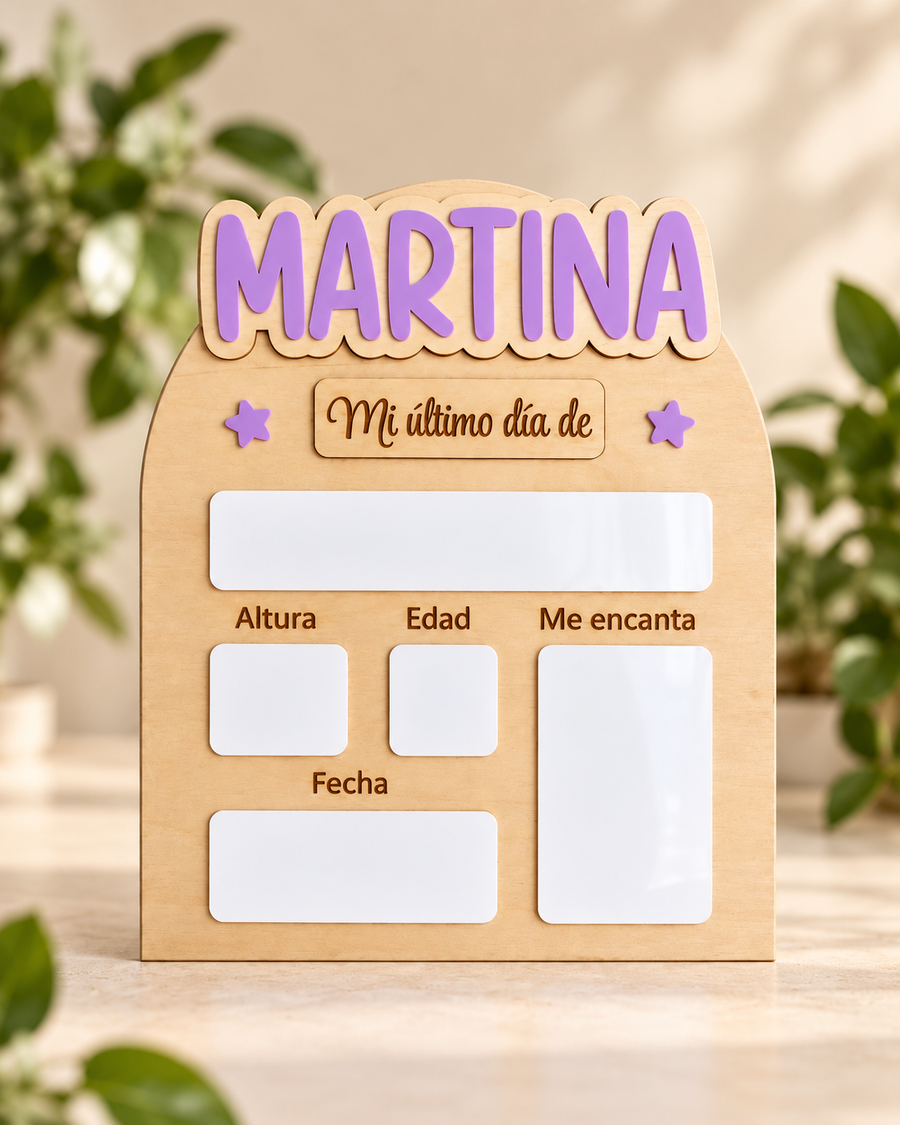 Tabla personalizada Mi Primer y Último Día con fondo de estudio y plantas